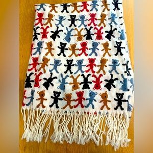 Multi-coloured Teddy bear scarf.